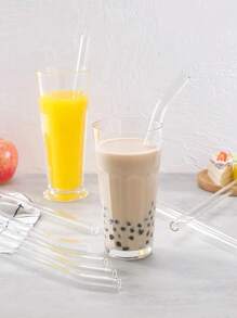 4pcs Glass Boba Straws Set, Including 1 Cleaning Brush, For Bubble Tea Smoothie Milkshake,Kitchen,Christmas Gift - Clear - View 7