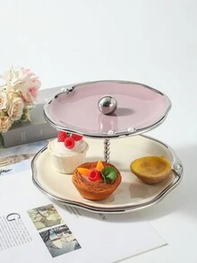 1 件雙層陶瓷蛋糕架,非常適合派對、野餐、戶外活動、聖誕節 - 淺灰紫 - 查看 2