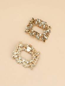 2 件/套方形水鑽水晶鞋夾,2 向可穿戴和可拆卸 Diy 鞋裝飾品,適合婚禮、時尚和日常鞋履 - 香檳色 - 查看 7