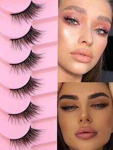 7對半眼睫毛,厚實蓬鬆貓眼式仿蟉羊毛假睫毛,短長捲翹睫毛 - 眼尾拉長款 - 查看 4