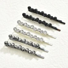 1pc Gold-Color Metal Crystal Rhinestone Leaf Hair Clip, High-Quality Pearl Flower Side Bangs Hairpin, Elegant And Charming Accessory - Black and White - View 11