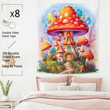 1件 蘑菇城堡植物與花卉彩色掛毯童話故事專用100x150cm/130x150cm/150x200cm聚酯纖維製作的裝飾掛毯,附帶八個無痕貼紙,可用於客廳、臥室、宿舍的裝飾和禮品贈送 - 彩色 - 查看 3