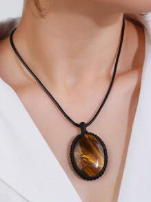 1個橢圓自然石項鍊水晶項鍊,繩套裝自然石英項鍊,適用於女士男士編織靈性飾品 - Necklace - 查看 6