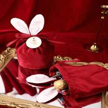 2pcs Rabbit Ear Velvet Candy Bag, Gift Package Bag - Burgundy - View 3