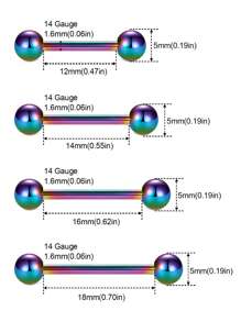 CIZME 4Pcs/Set Nipple Rings Tongue Rings Stainless Steel 14G Straight Barbells Piercing Jewelry 12mm,14mm,16mm,18mm