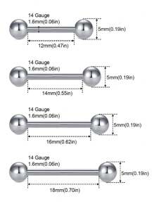 CIZME 4Pcs/Set Nipple Rings Tongue Rings Stainless Steel 14G Straight Barbells Piercing Jewelry 12mm,14mm,16mm,18mm