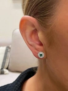 1對925純銀復古邪惡之眼綠寶石耳針,18k鍍金,時尚可愛小巧水晶氧化鋯細緻珠寶,適用於女士日常佩戴、婚禮派對 - 銀色 - 查看 1