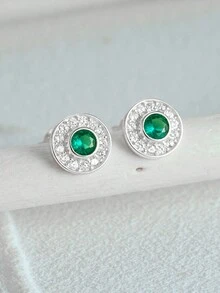 1對925純銀復古邪惡之眼綠寶石耳針,18k鍍金,時尚可愛小巧水晶氧化鋯細緻珠寶,適用於女士日常佩戴、婚禮派對 - 銀色 - 查看 3