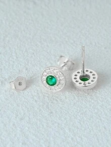 1對925純銀復古邪惡之眼綠寶石耳針,18k鍍金,時尚可愛小巧水晶氧化鋯細緻珠寶,適用於女士日常佩戴、婚禮派對 - 銀色 - 查看 5