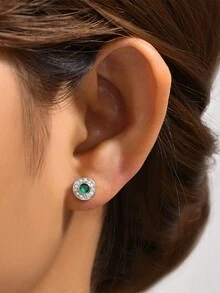 1對925純銀復古邪惡之眼綠寶石耳針,18k鍍金,時尚可愛小巧水晶氧化鋯細緻珠寶,適用於女士日常佩戴、婚禮派對 - 銀色 - 查看 2