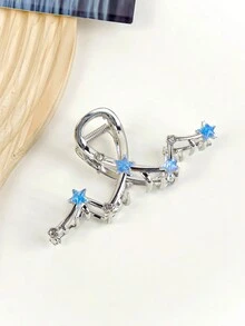 3入組藍色魚尾造型金屬髮夾，包含小號和大號海星髮夾、髮卡，適用於髮髻的髮飾配件 - 彩色 - 查看 2