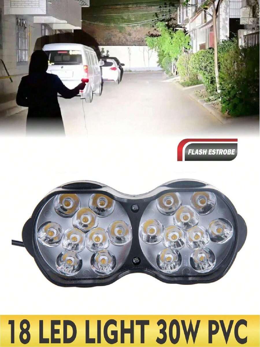 Faro LED auxiliar luz delantera gemelo de 18 LED de gran potencia para coche moto bicicleta electrica - Negro - Ver 1