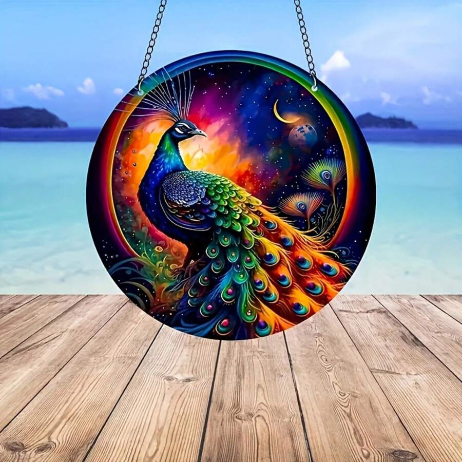 1入孔雀風鈴帶金屬鏈,用於diy花園牆壁裝飾、家居擺設、沙灘派對用品和完美的禮物 - B44孔雀 - 查看 1