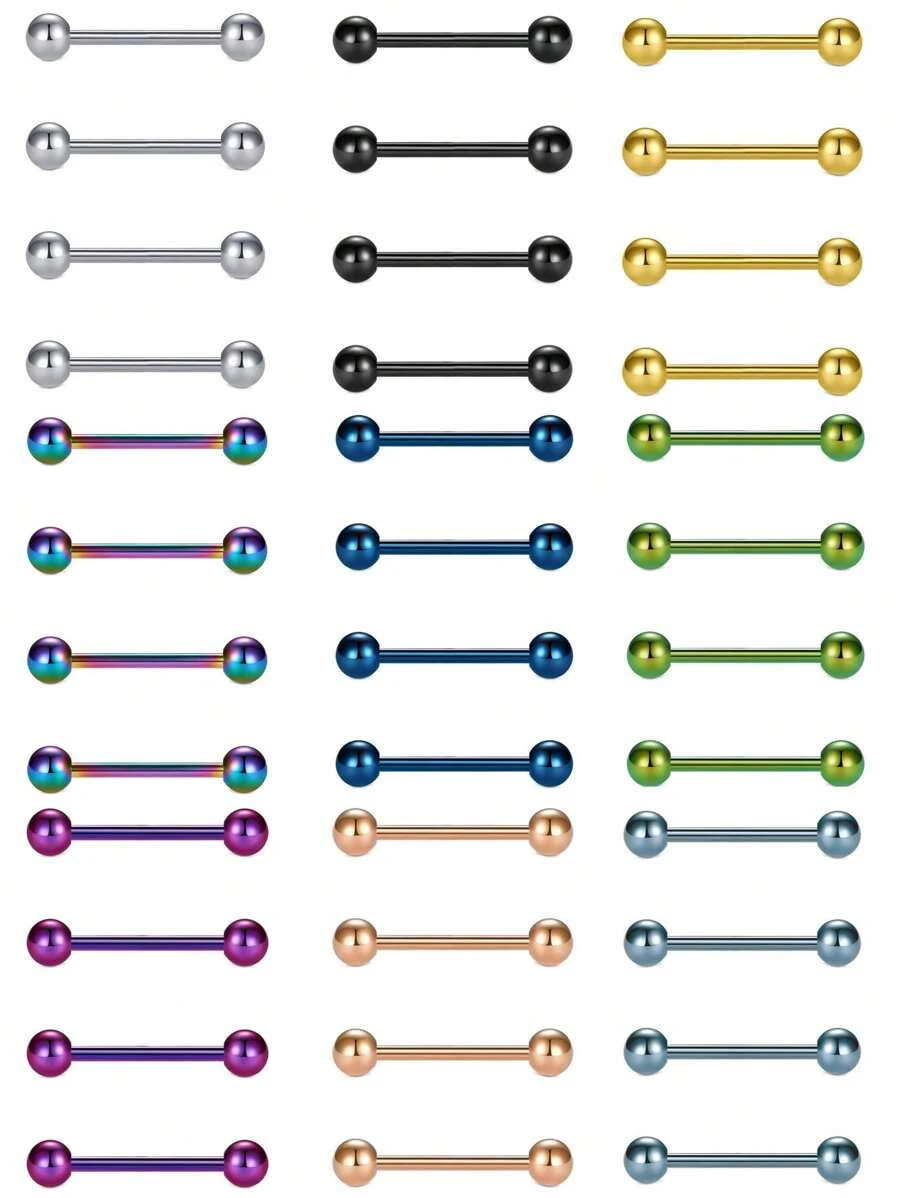 CIZME 4Pcs/Set Nipple Rings Tongue Rings Stainless Steel 14G Straight Barbells Piercing Jewelry 12mm,14mm,16mm,18mm