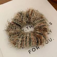 1pc Women's Sweet Woolen Hair Tie Knit Rainbow Plush  Ring Hair Accessory With Lace Bowknot Elastic Band - Multicolor - View 4