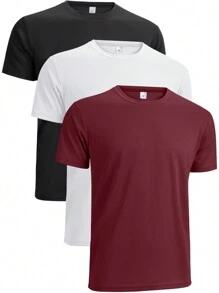 3pcs/Set Men's Moisture Wicking & Quick Dry Sports & Leisure & Fitness Solid Color Round Neck T-Shirts, Running Gym Clothes Men - Multicolor - View 1