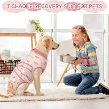 1件狗手術後恢復套裝,貓連身衣,男/女狗褲,防護項圈替代品,腹部傷口防舔套裝 - 粉色 - 查看 6