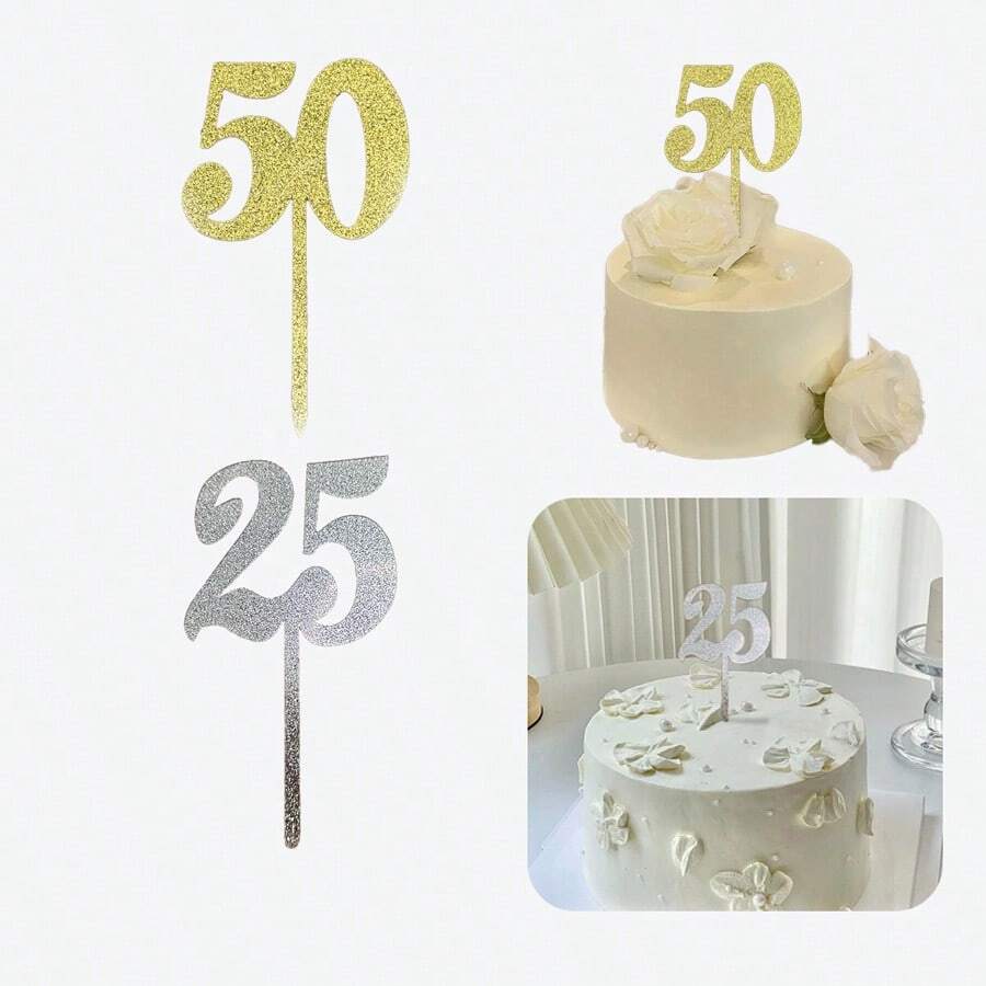 1 Pieza Decoración Digital Para Pastel De Cumpleaños Feliz (50/25 Años) - Multicolor - Ver 1