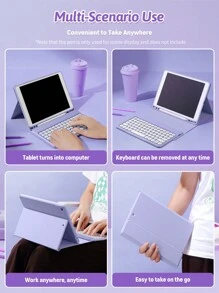 iPad 键盘保护套兼容 10.2 英寸第 9/8/7 代 2021/2020/2019，可拆卸键盘带磁性保护盖和铅笔架，兼容三星 Galaxy Tab S6 Lite 10.4/华为 MatePad Pro 11 英寸 - 紫色 - 查看 5