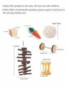 6 件装仓鼠玩具草球套装 - 宠物兔/豚鼠玩耍和咀嚼用品，仓鼠咀嚼玩具包括圆形木制兔子和仓鼠咀嚼玩具、爪子护理配件