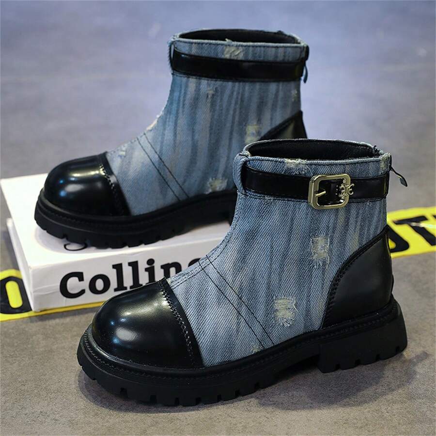 嬰幼兒女童拉鍊靴,潮流踝靴戶外運動鞋 - 藍色 - 查看 1