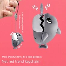 1入組青少年/成人鯊魚造型拉回鑰匙圈玩具,創意大魚吃小魚設計 - 灰色 - 查看 6