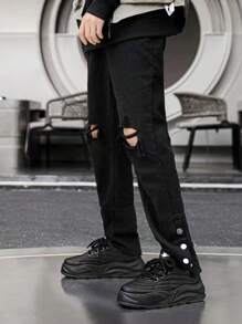 男士時尚防滑滑板鞋,運動休閒鞋 - 黑色 - 查看 6