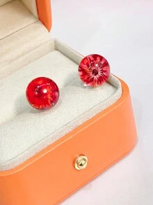 1pair Red Crystal & Dried Flower Design Delicate & Gorgeous & Lovely Women'S Earrings - Multicolor - View 5