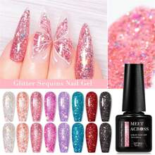 8入組7ml全息閃粉凝膠指甲油套裝,閃閃發光的亮片顏色,輕鬆卸除,適用於uv Led光療指甲彩繪 - 彩色 - 查看 2