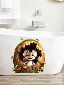 創意新設計 3d 老鼠洞樹樁斷孔自黏牆貼廁所/浴室裝飾 - 彩色 - 查看 4