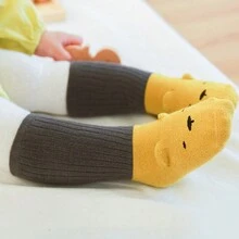 5入組冬季新款加厚綿絨袜,適用於嬰幼兒,防滑地板袜子 - 黃色 - 查看 2