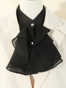 1入女士時尚雪紡黑色宮廷風格半身襯衫,假領子設計,適合搭配西裝和毛衣 - 黑色 - 查看 2