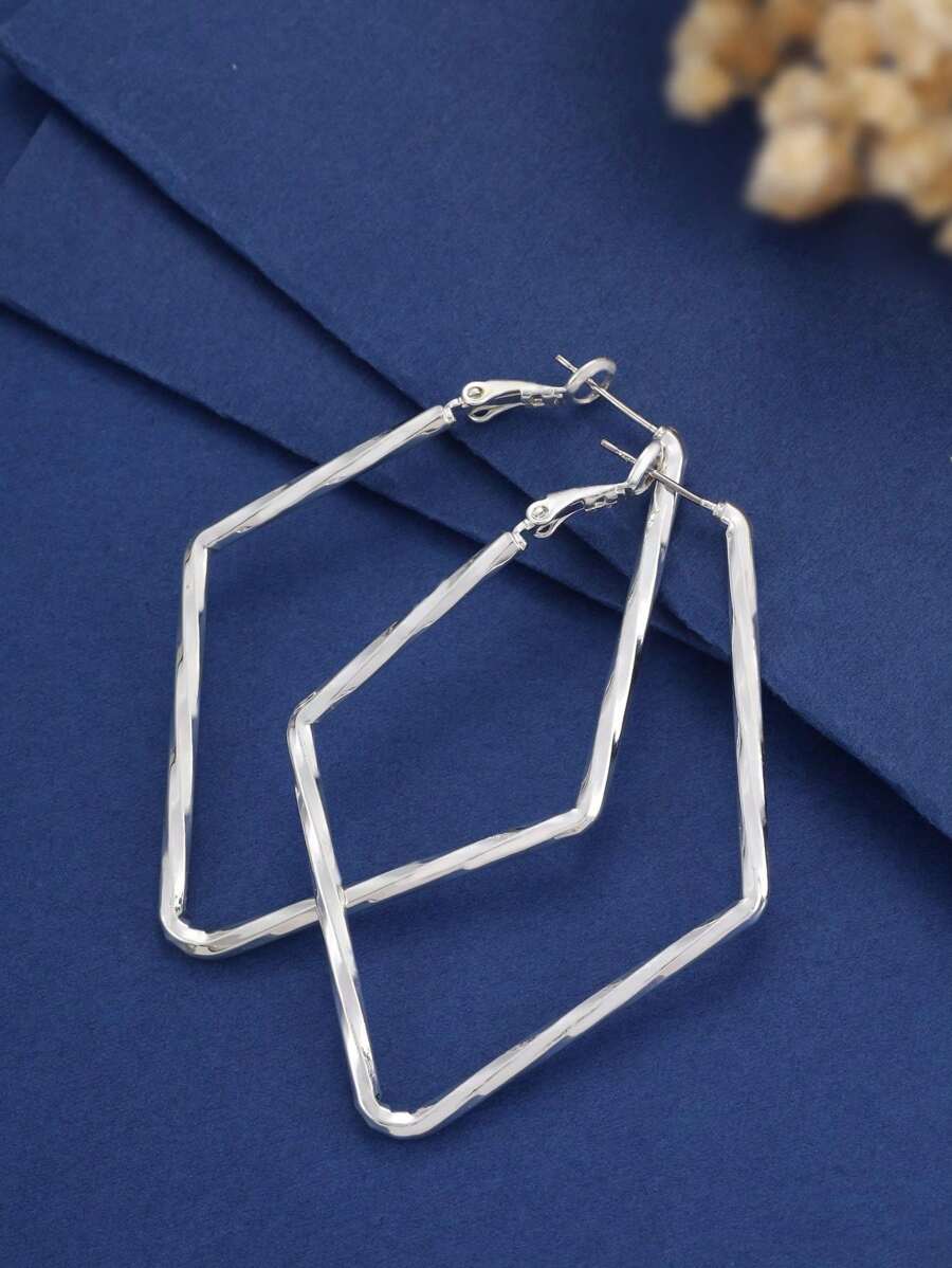 1 对极简菱形耳钉，女士夸张耳环，日常搭配，生日礼物 - 白色 - 查看 1