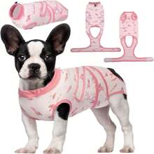 1件狗手術後恢復套裝,貓連身衣,男/女狗褲,防護項圈替代品,腹部傷口防舔套裝 - 粉色 - 查看 1