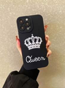 黑色皇冠＆字母印花全覆蓋手機殼,適用於iphone 15,13promax,14 / 11