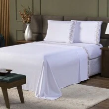 Kit Jogo Lençol Cama King 4 peças Percal 400 Fios Poliéster