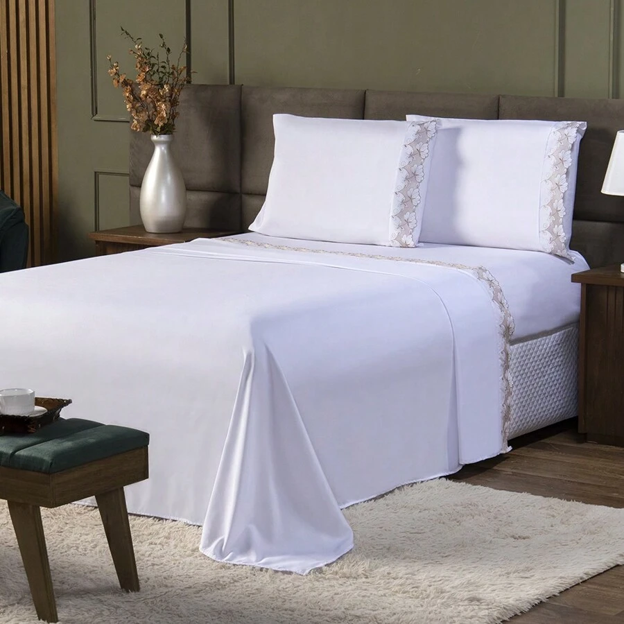 Kit Jogo Lençol Cama King 4 peças Percal 400 Fios Poliéster