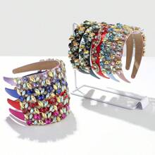 1pc Heavy Baroque Style Bunny Ear & Rhinestone Decor Headband Hair Band Hair Hoop - Hot Pink - View 11