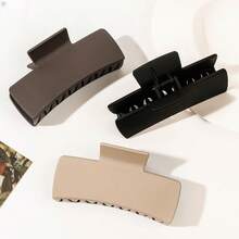 4.1 吋實心方形髮夾,霧面髮夾,適合厚薄頭髮,適合女士和女孩,自然色髮夾（黑色、白色、米色、深棕色） - 彩色 - 查看 4