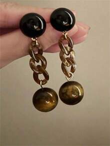 Cream Acrylic Round Ball Earrings, Exaggerated & Luxurious & Unique Design, High-End Atmosphere, Personalized Style - Brown - View 5