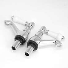 Pair Of Basin Taps Hot And Cold Water Bathroom Sink Tap White Ceramic Handle 1/4 Turn Lever 1/2" Faucet, Chrome Set Of 2 - Silver - View 6