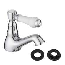 Pair Of Basin Taps Hot And Cold Water Bathroom Sink Tap White Ceramic Handle 1/4 Turn Lever 1/2" Faucet, Chrome Set Of 2 - Silver - View 4