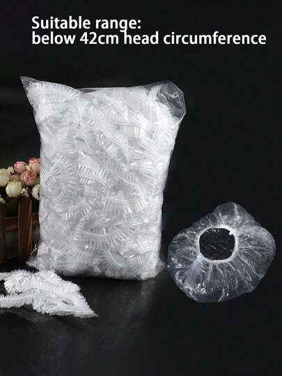 Set di 100 Copri-doccia trasparenti in plastica usa e getta di grandi dimensioni (per circonferenza della testa di circa 42 cm)
