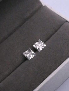 1pair High Sense Of Design Square Cubic Zirconia Stud Earrings In S999 Sterling Silver, Ideal For Daily Wear - A Pair - View 5