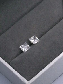 1pair High Sense Of Design Square Cubic Zirconia Stud Earrings In S999 Sterling Silver, Ideal For Daily Wear - A Pair - View 4