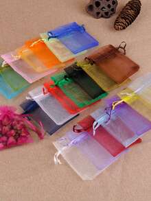 10pcs Candy Colored Organza Pouches For Jewelry Packaging, Gifts, Candies, Bugs Prevention With Drawstring - White - View 11