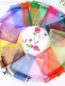 10pcs Candy Colored Organza Pouches For Jewelry Packaging, Gifts, Candies, Bugs Prevention With Drawstring - White - View 3