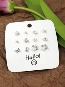 6對/組鋅合金手工耳環套裝，優雅的花朵耳環，輕奢愛情設計，優雅耳環的設計感 - 金色 - 查看 6