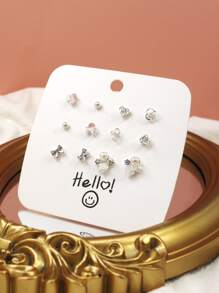 6對/組鋅合金手工耳環套裝，優雅的花朵耳環，輕奢愛情設計，優雅耳環的設計感 - 金色 - 查看 5