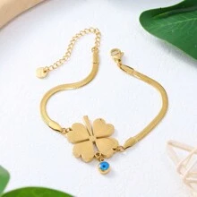 1入用花紋細節裝飾的時尚創意不鏽鋼眼睛手鐲,適合聖帕特里克節派對、女孩和女士的絕佳禮物 - 金色 - 查看 11